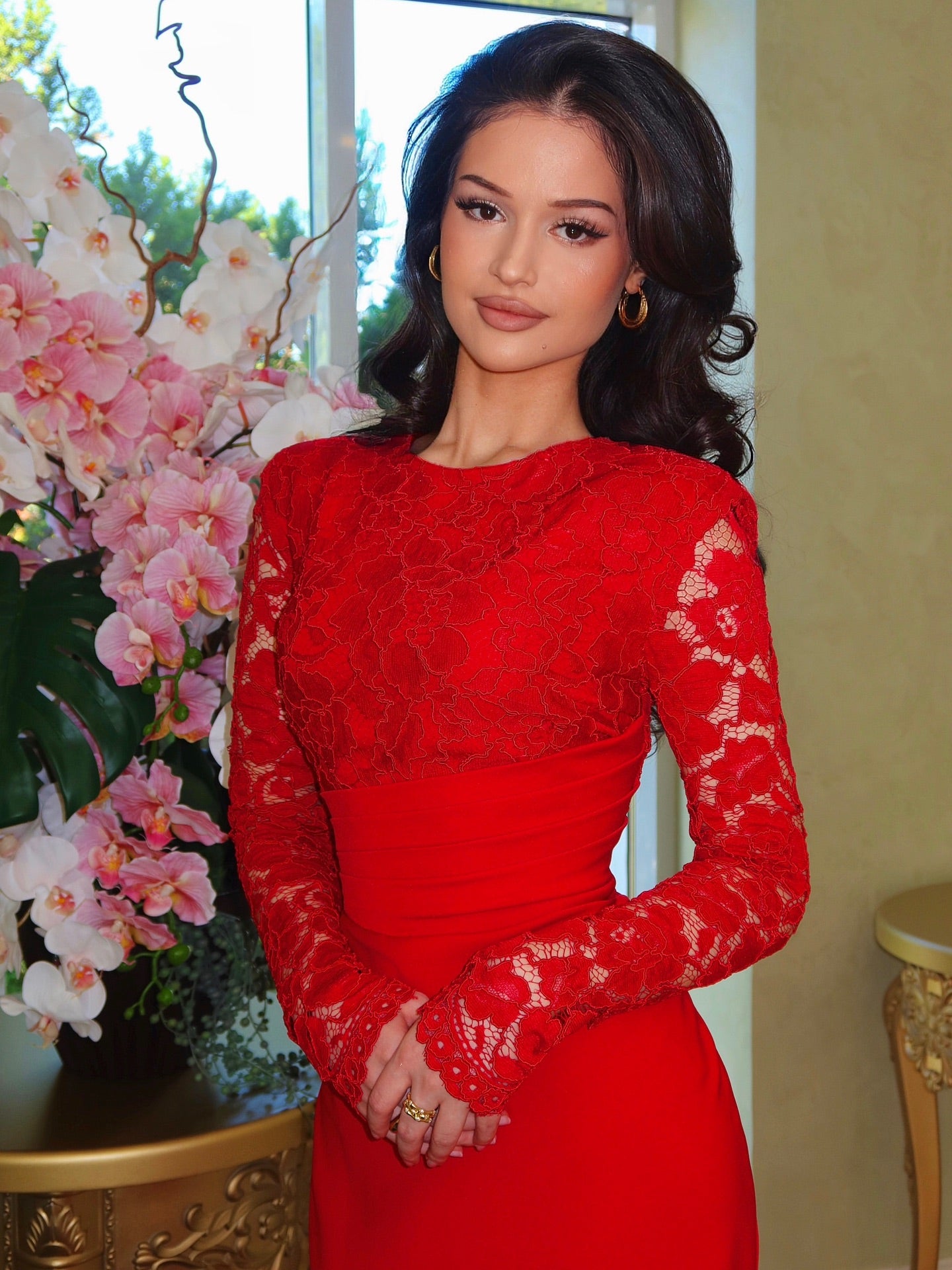 Lace Long Sleeve Evening Gown with Train