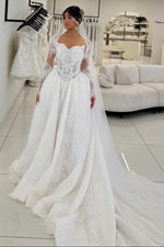 Long Sleeve Lace Corset Ball Gown Wedding Dress