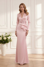 Long Sleeve Column Gown with Floral Peplum