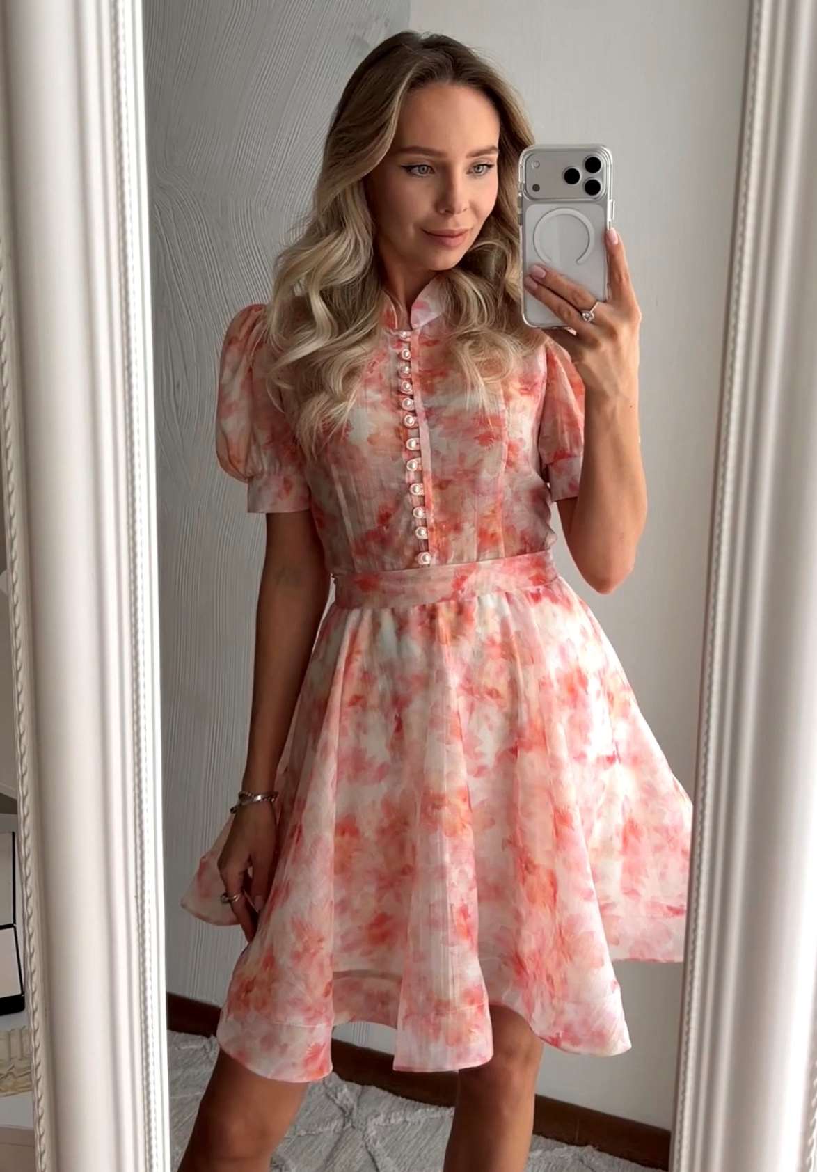 Floral High Neck A-Line Mini Dress