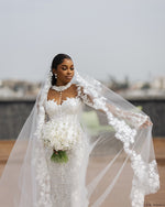 Mock Neck Lace Mermaid Wedding Dress with Long Sleeves