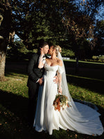 Off-the-Shoulder Lace Sleeve Corset Wedding Dress