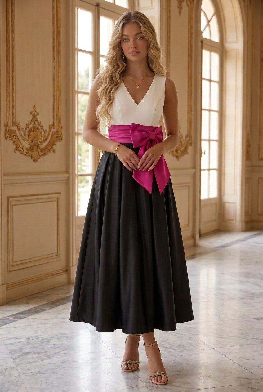 A-Line Midi Dress with Bow Waistband