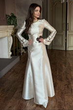 Long Sleeve Satin Evening Gown with Corset Back