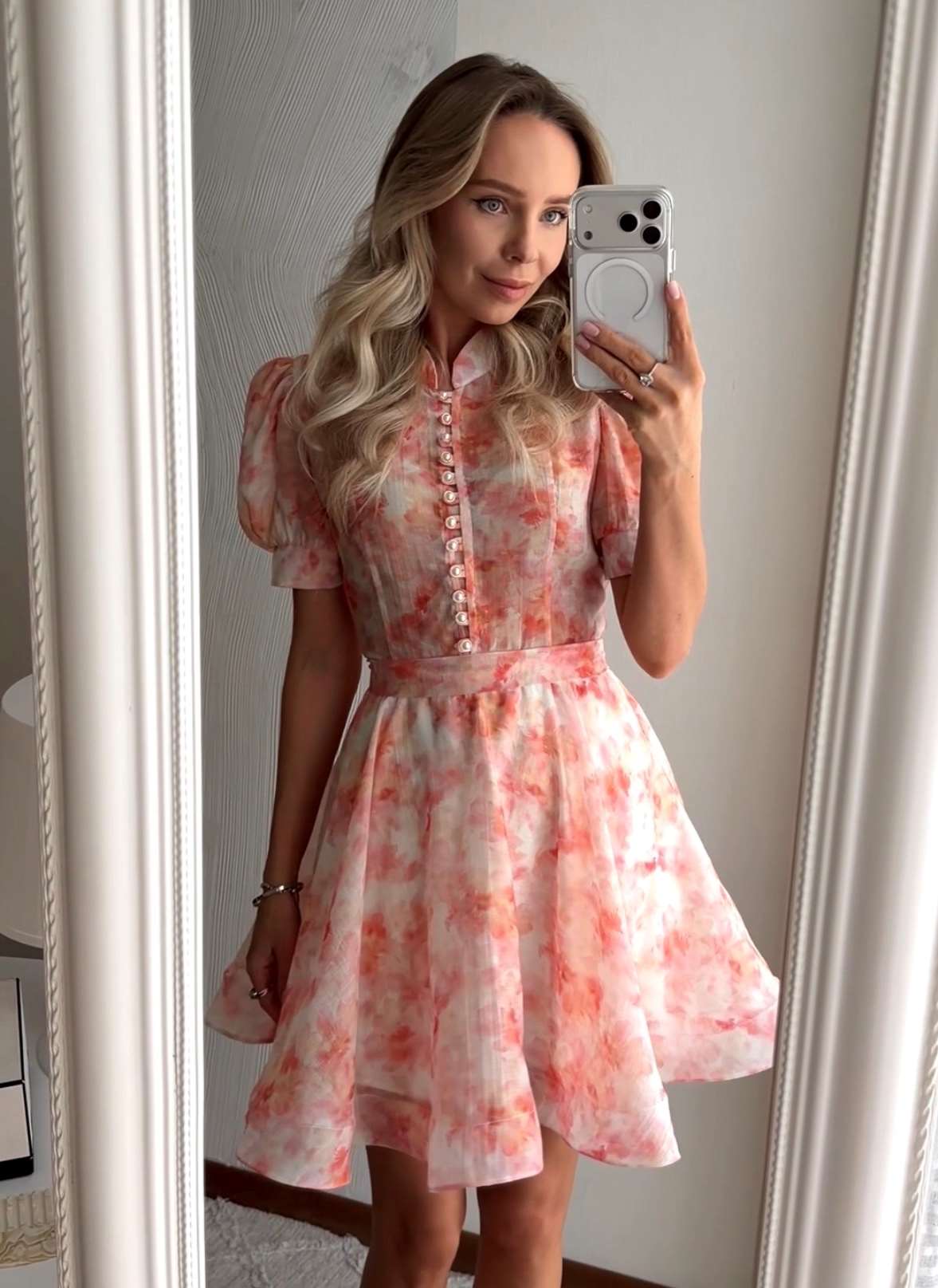 Floral High Neck A-Line Mini Dress