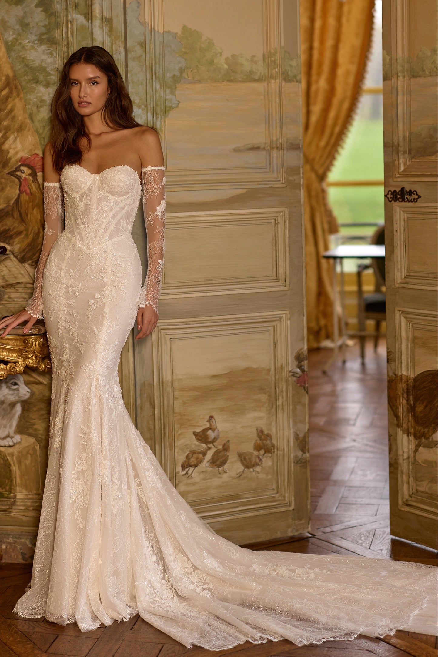 Lace Mermaid Wedding Dress with Detached Sleeves