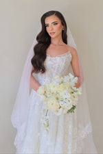 Strapless Lace Floral Applique Ball Gown Wedding Dress