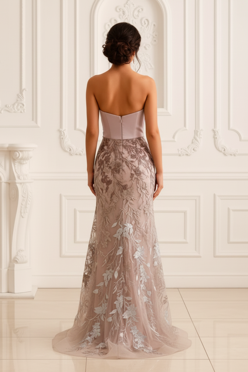 Strapless Lace Mermaid Evening Gown