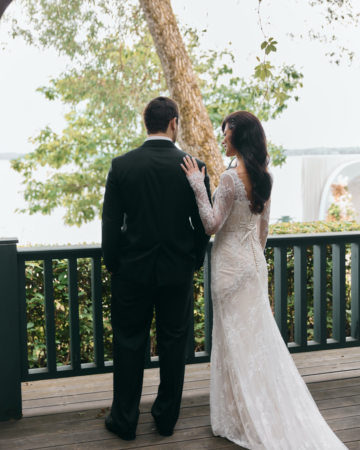 Long Sleeve Illusion Lace Wedding Dress with Train