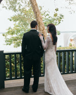 Long Sleeve Illusion Lace Wedding Dress with Train