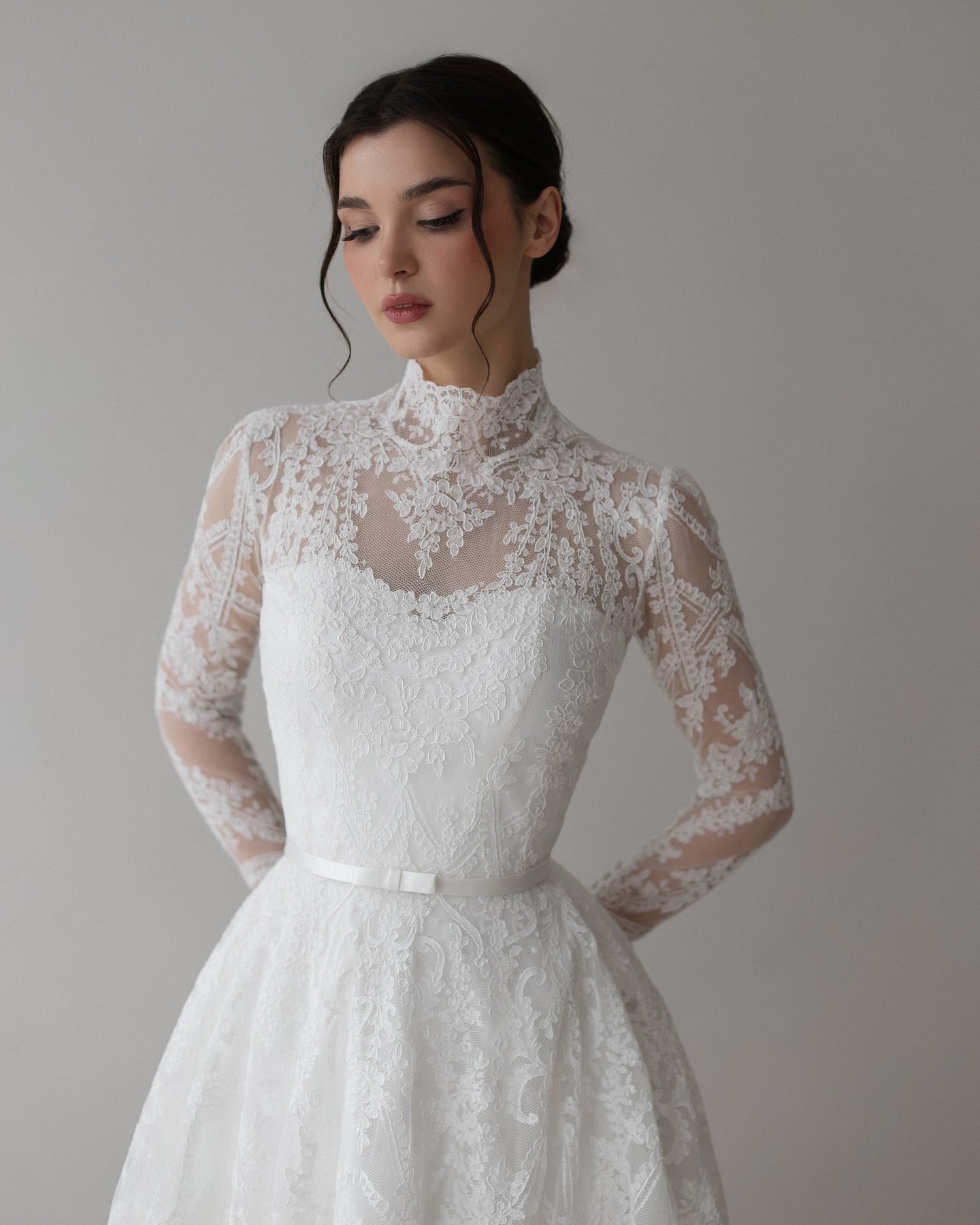 High Neck Long Sleeve Lace A-Line Wedding Dress