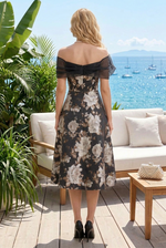Floral Brocade Midi Dress with Sheer Bow Wrap