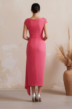 Floral Applique Ruched Asymmetrical Midi Dress