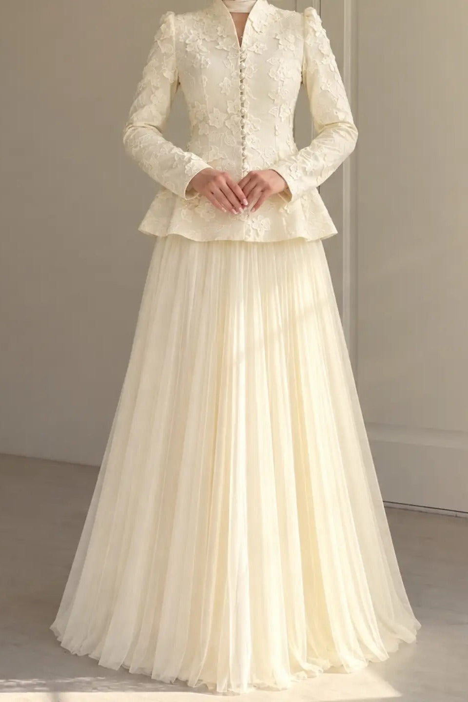 Peplum Lace Jacket & Tulle Maxi Skirt Two-Piece Set