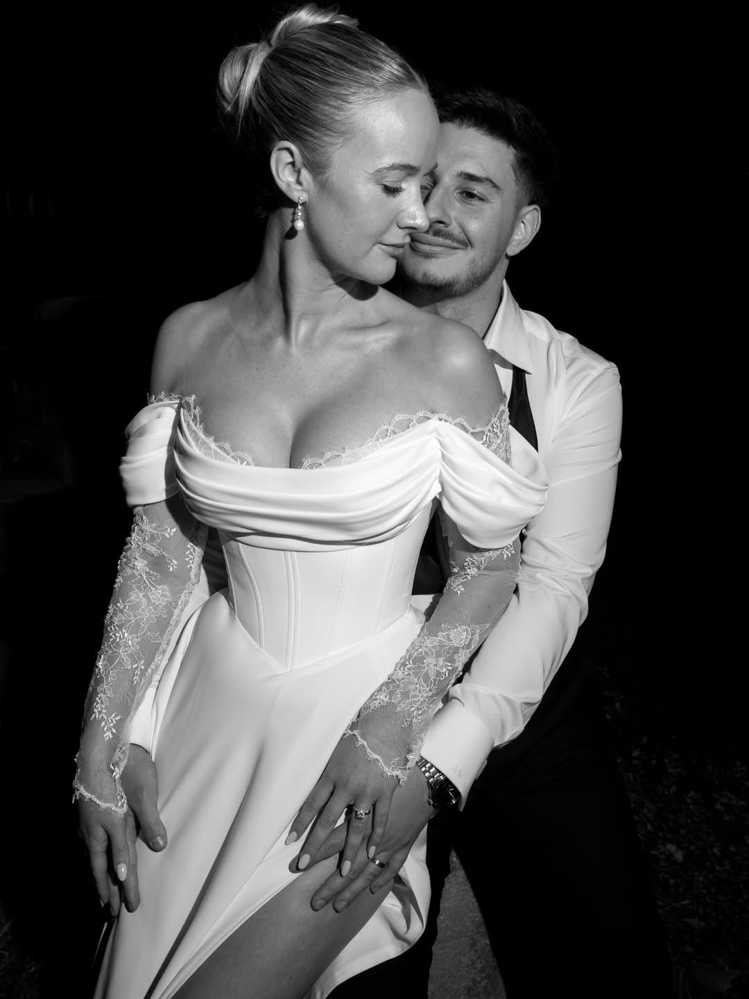 Off-the-Shoulder Lace Sleeve Corset Wedding Dress