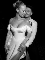 Off-the-Shoulder Lace Sleeve Corset Wedding Dress