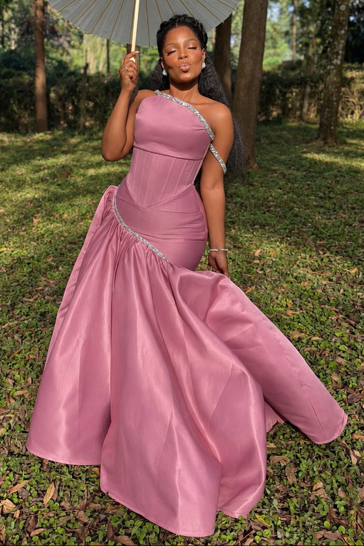 Corset Evening Gown with Beaded Asymmetric Skirt