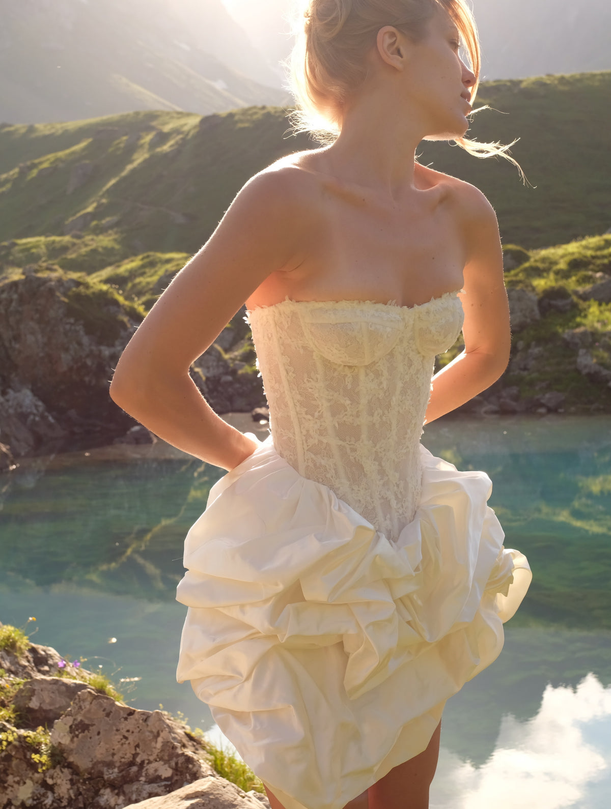 Strapless Lace Corset Bubble Mini Dress
