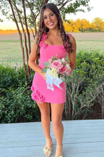 3D Floral Applique Square Neck Mini Dress