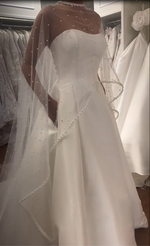 Strapless Satin Wedding Dress with Pearl Tulle Cape