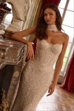 Sequin Strapless Sheath Wedding Dress with Train