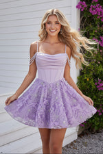 3D Floral Corset Mini Dress with Beaded Straps