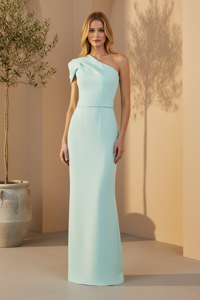 Asymmetric One-Shoulder Crepe Column Gown