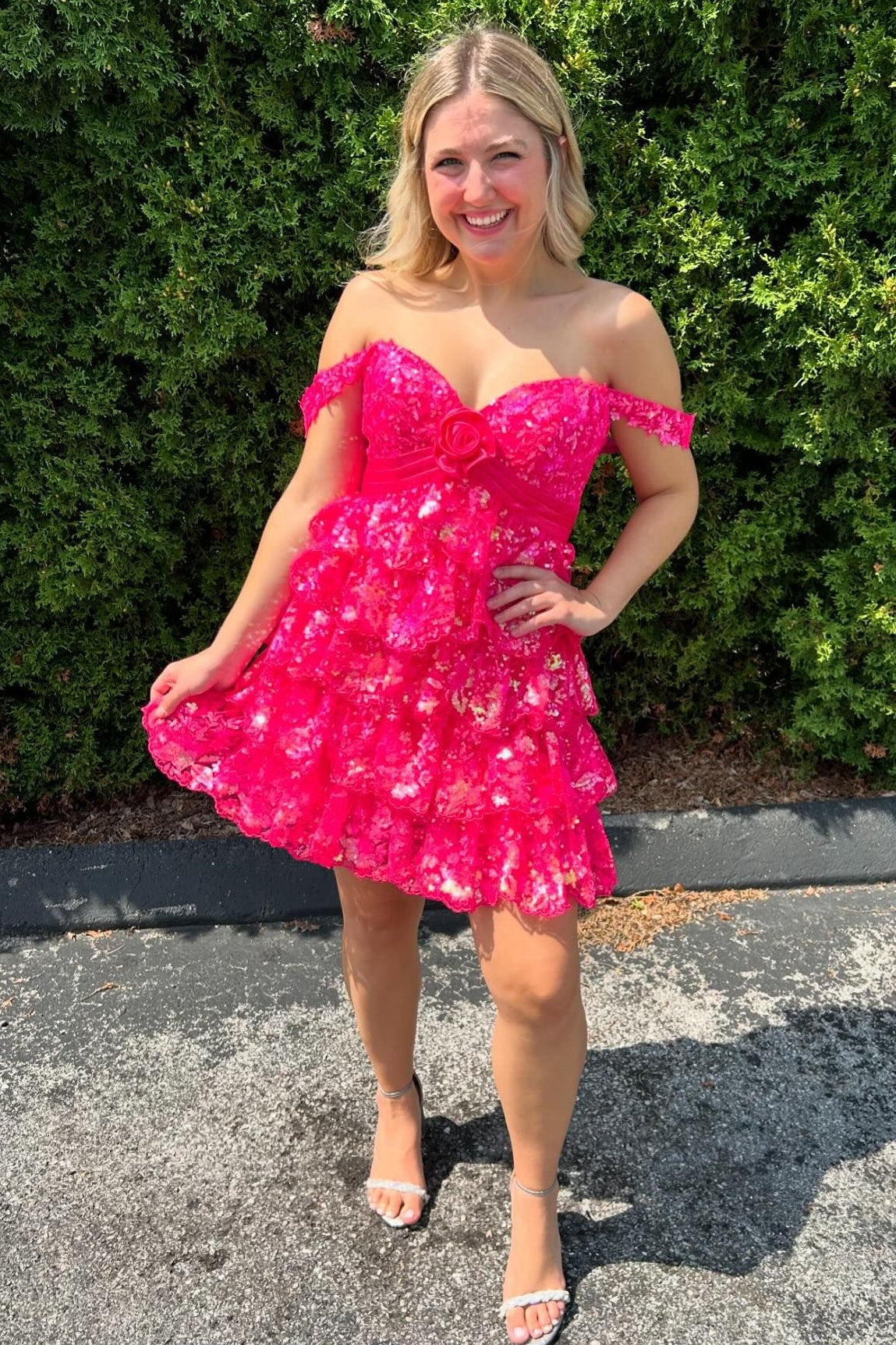 Sweetheart Tiered Sequin Lace Mini Dress