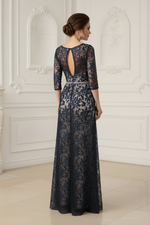 Elegant Sequin Lace A-Line Gown with 3/4 Sleeves