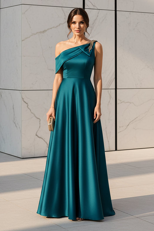 One-Shoulder Satin A-Line Evening Gown