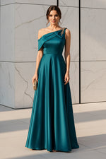 One-Shoulder Satin A-Line Evening Gown
