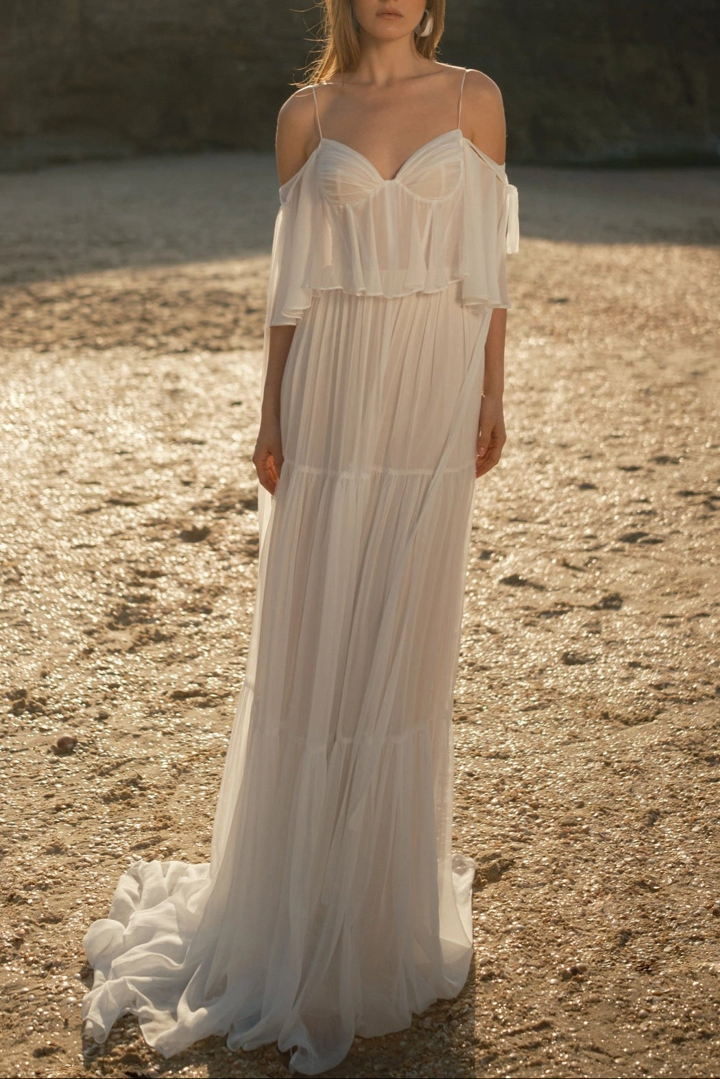 Tiered Chiffon Boho Bridal Gown with Corset Bodice