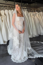 Square Neck Lace Corset Wedding Dress