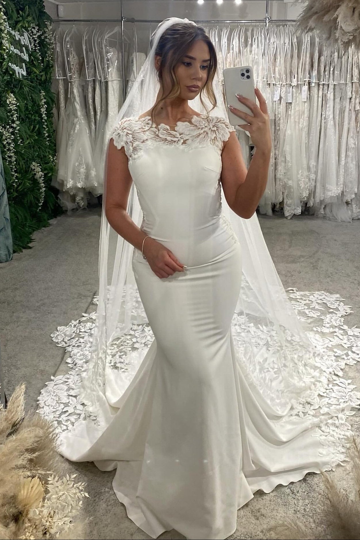 Cap Sleeve Mermaid Wedding Dress with Illusion Lace Back