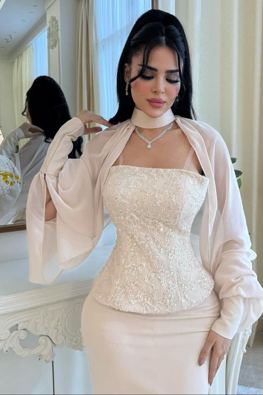 Sequined Corset Gown with Choker Bolero