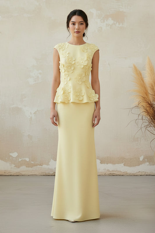 Elegant 3D Floral Peplum Two-Piece Evening Gown
