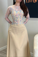 Embroidered Illusion Sleeve Midi Dress
