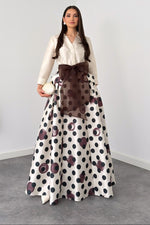 Two-Piece Satin Top and Polka Dot A-Line Maxi Skirt