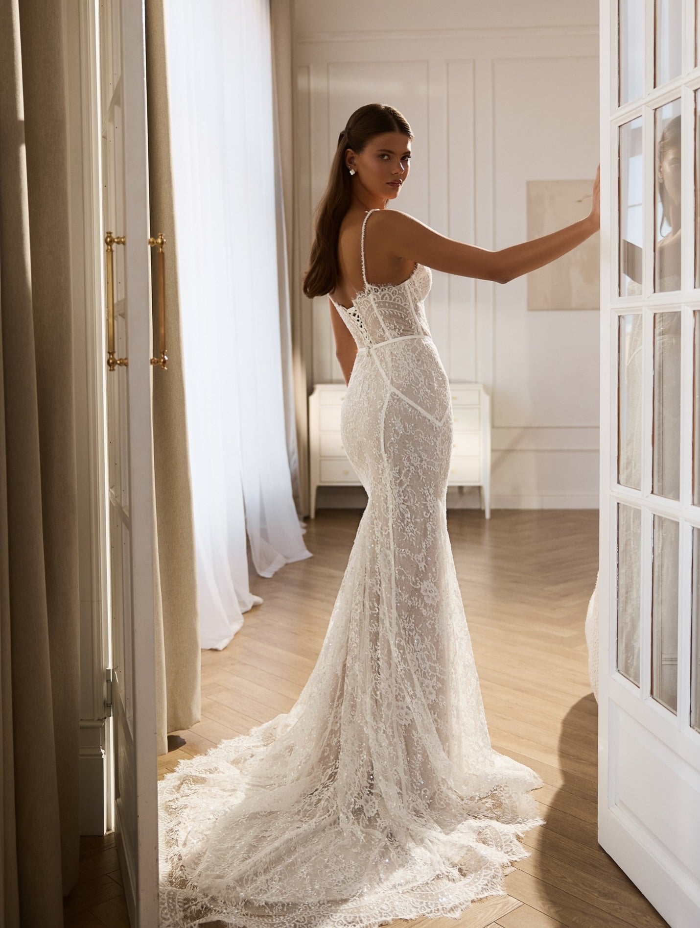 Lace Corset Mermaid Wedding Dress with Spaghetti Straps