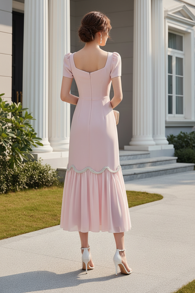 Sweetheart Puff Sleeve Midi Dress