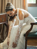 Halter Lace Mermaid Wedding Dress with Sleeves