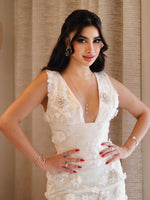 3D Floral Applique Lace-Up Formal Gown