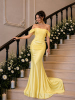 Ruched Off-The-Shoulder Satin Mermaid Dress