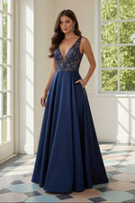 A-Line Satin Evening Gown with Illusion Lace Bodice