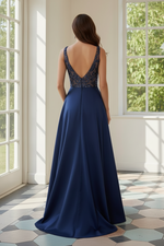 A-Line Satin Evening Gown with Illusion Lace Bodice
