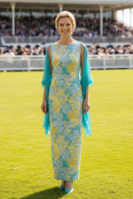 Floral Print Sheath Maxi Dress with Chiffon Wrap