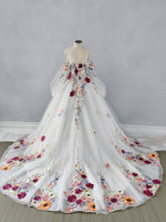 Floral Applique Tulle Off Shoulder Gown
