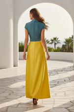 Wrap Shawl Collar A-Line Maxi Dress with Tie Waist