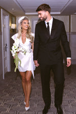 Satin Wrap Mini Wedding Dress with Cap Sleeves