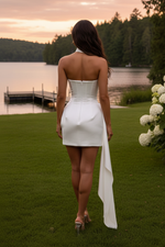 Strapless Corset Satin Mini Dress with Side Drape